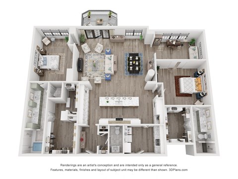 Floor plan for 2 beds, 2.5 baths, 2541 sqft